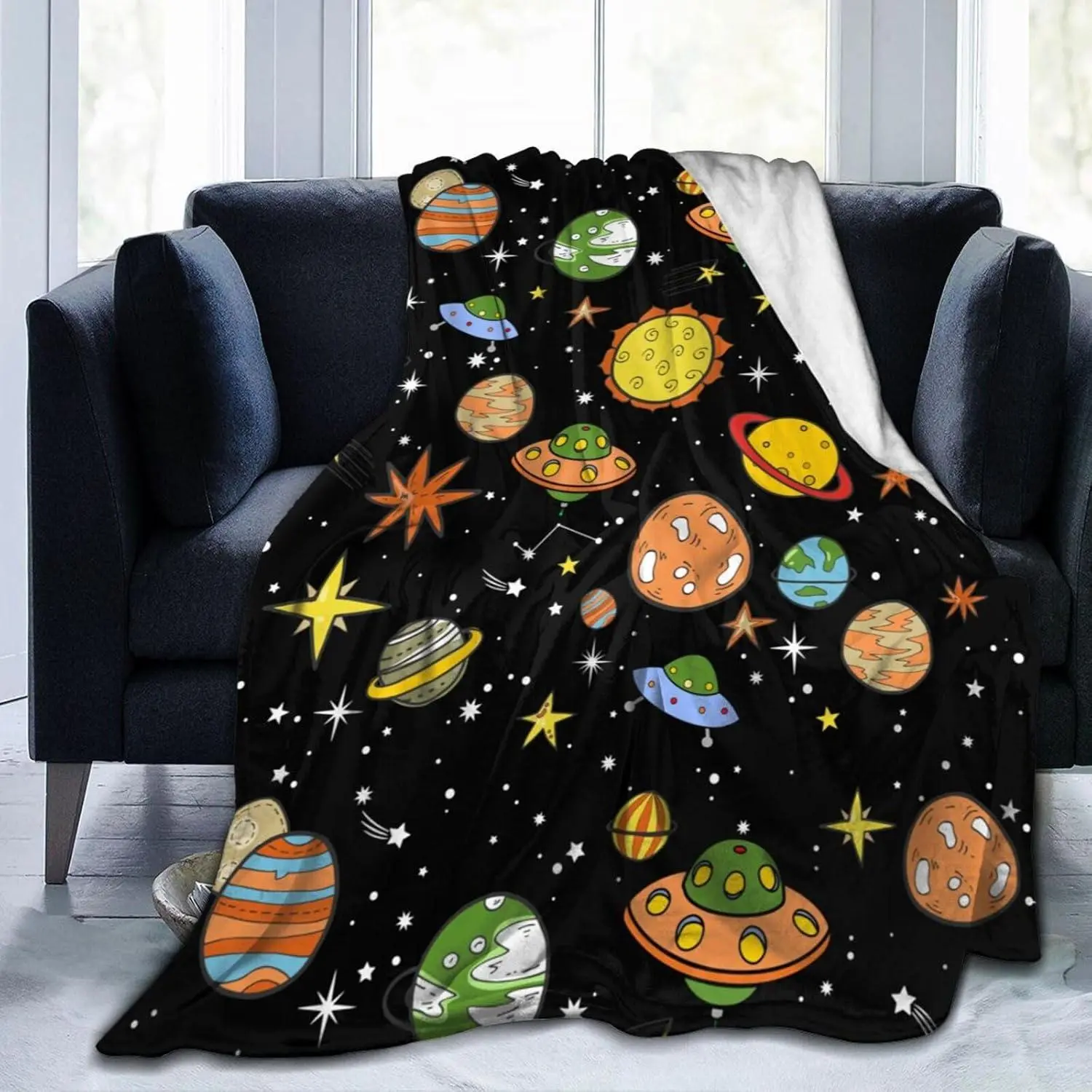 Galaxy Space Planet Stars Pattern Throw Blanket Soft Flannel Blankets Men Women Gift for Kids Boys Girls for Party Couch Sofa Bed Deco