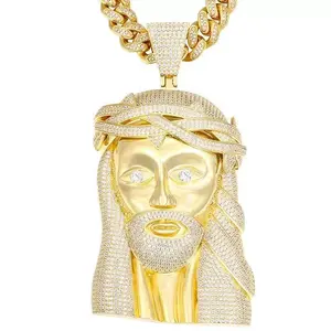 2200 Massive Iced Out Hip Hop Rapper Jesus Head Religious Bling Pendant Chain customizable with engraved letters, logos or patterns Statement Necklace Complimentary shipping