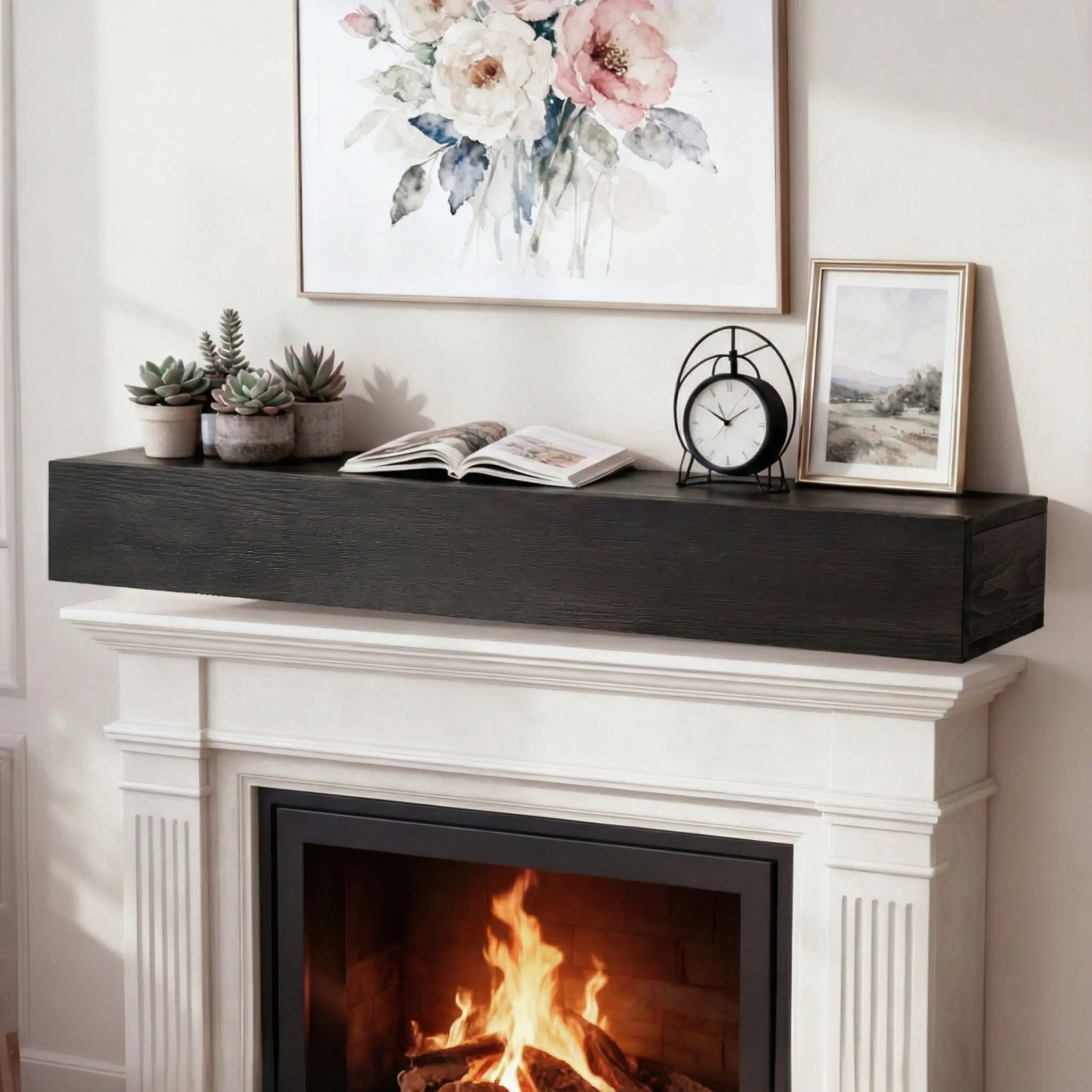 72" Rustic Wood Fireplace Mantel Shelf - Wall-Mounted Floating Shelf for Home Decor