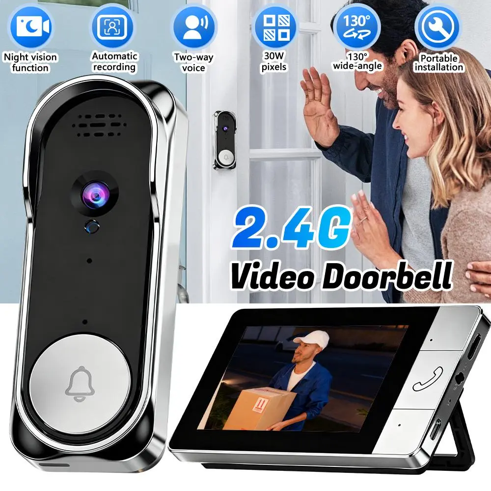 【DealsForYou】bodycam 2.4GHz Wireless Video Doorbell Home Security System, 4.3-inch HD Monitor ABS Smart Gadget with 130° Wide-Angle View, Night Vision, 2-Way Audio, 400mAh, Automatic Recording,  No Monthly Fees, Instant Alerts,, Adhesive, Rechargeable