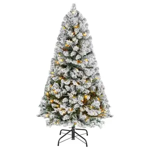 VEVOR Christmas Tree, 4ft Prelit Flocked Artificial Tree, Full Holiday Xmas Deco Trees with 120 Warm White LED Lights, 8 Lighting Modes 539 Branch Tips for Home Party Office Decoration