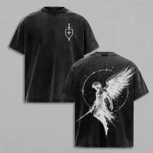 Sanctus Michael Archangelus X Flaming Sword X Shield X Scales of Justice Archangel Michael T-Shirt Washed Church Outfit Gym Pump Cover ,Christian Religious , Jesus Apparel Unisex 100% Cotton T-shirt Menswear Top Man Tshirt Streetwear Crewneck Tropical