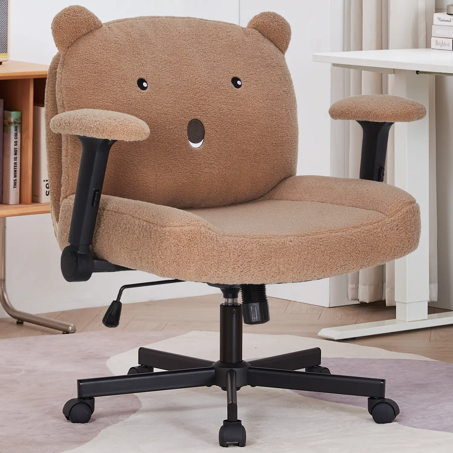 Criss Cross Chair with Wide Seat，Cross Legged Office Chair with Adjustable Arms & Rocking，Ergonomic Desk Chair with Wheels for Office/Bedroom