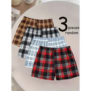 3 Pieces Of Men's Plaid Boxer Shorts, Comfortable, Breathable, Loose, Fashionable And Suitable For Family Leisure
