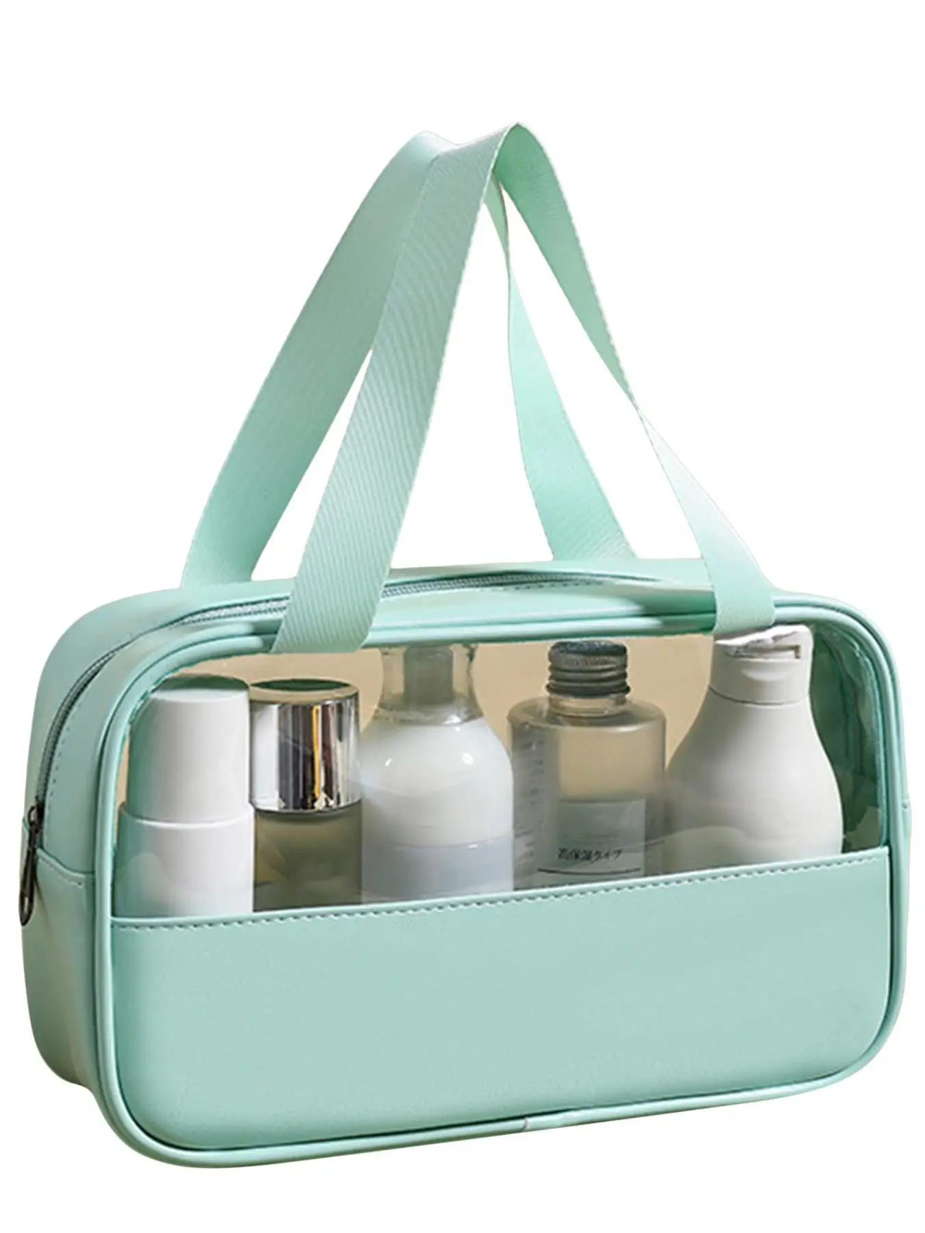 1 Piece Transparent Makeup Toiletry Bag, Large Capacity Waterproof Swimming Bath Bag, Simple PU Splicing Bag