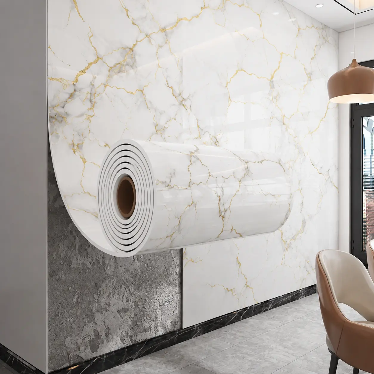 Thickened Self-Adhesive Marble Wallpaper - Waterproof Removable Marble Texture Panel, Luxurious Marble Appearance, Easy DIY Installation, Suitable for Kitchen, Bathroom, Living Room Walls and Floors. Winter Decal
