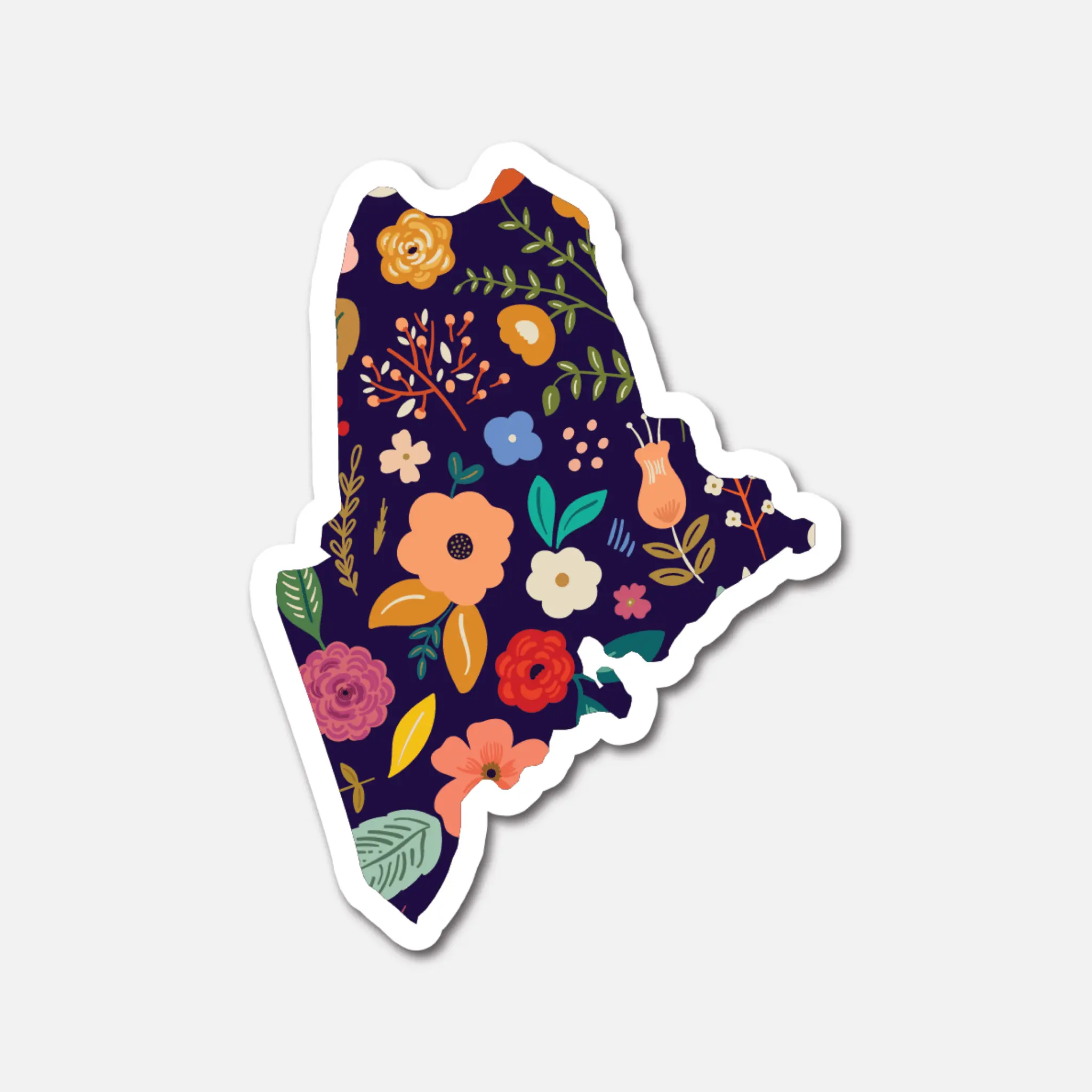 Maine Navy Floral State Sticker vinyl sticker
