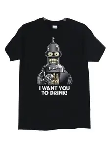 Futurama Bender I Want You to Drink T-Shirt – Black Graphic Tee for Men Iconic Character Design Unisex Casual T-Shirt on Sale