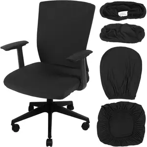4 Pcs Office Chair Covers Set Universal Stretchable Computer Chair Seat Covers Desk Armrest Cover Pads Cushion Backrest for Rotating Office Chair (Regular,Black)