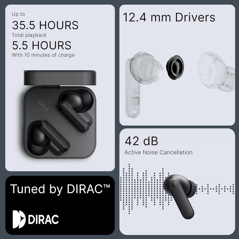 CMF Buds 2a Wireless Bluetooth Earbuds, 12.4 mm Custom Dynamic Driver, 42 dB Active Noise Cancellation, 4 HD Mics with Clear Voice Technology