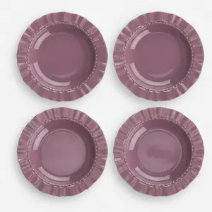 Elitequo Straw Hat 4-Piece Dinner Plate Set | Vanilla Purple