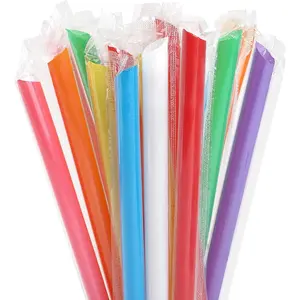100 Pcs Jumbo Smoothie Boba Straws Individually Wrapped Multi Colors Disposable Plastic Large Wide-mouthed Straw for Milkshake Bubble Tea 0.43" Diameter 9.45" Long