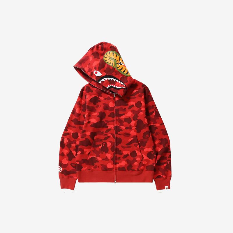 Bape Color Camo Shark Full Zip Hoodie Red - TikTok Shop