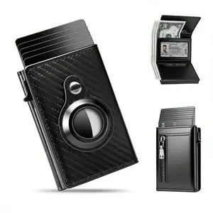 Anti-Theft Airtag Wallet Carbon Fiber Three-Fold Magnetic Business Men's Card Holder, Plaid Pattern, All Seasons Use