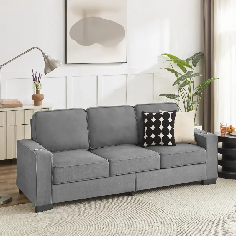[SOIYELIFE] 83.86" Gray Snow Velvet Upholstered 3-Seat Sofa - Modern Compact Couch for Living Room, Bedroom & Office