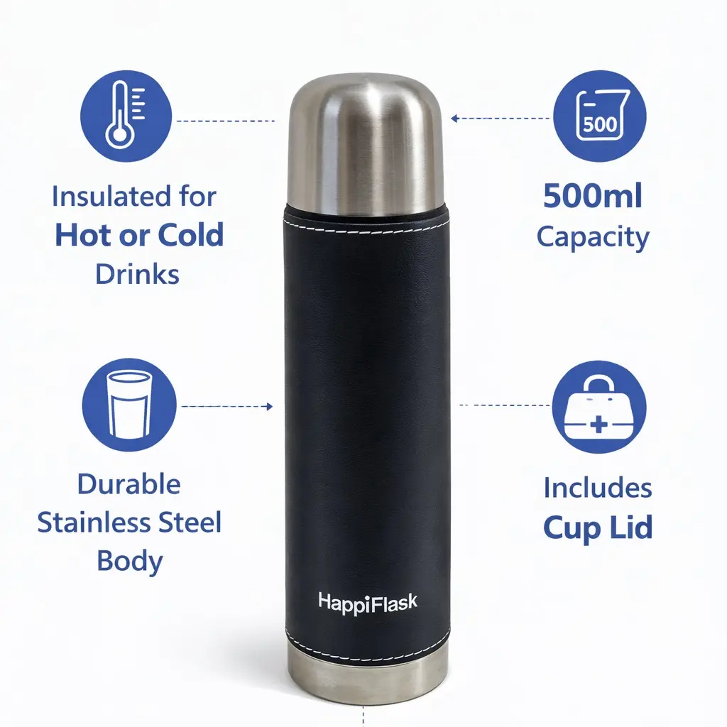 500ml Stainless Steel Constant Temperature Vacuum Flask Bottle - Leak-Proof Lid, Modern Insulated Stylish Portable Travel Drinkware for Travel, Daily Use (Solid Kitchenware Vacuum Flask)