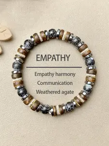 Natural Hematite & Weathered Wood Beaded Stretch Bracelet for Men, Retro Bangle, Rustic Earthy Style, Everyday Casual Wear, Thoughtful Gift