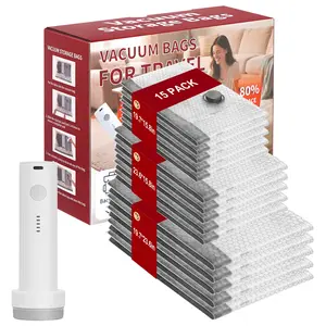 Vacuum Storage Bags with Portable Electric Pump,Space Saver Sealer Bags, Airtight Compression Bags for Clothes, Pillows, Comforters, Blankets, Bedding, Space Saving Bag (15 Pack)