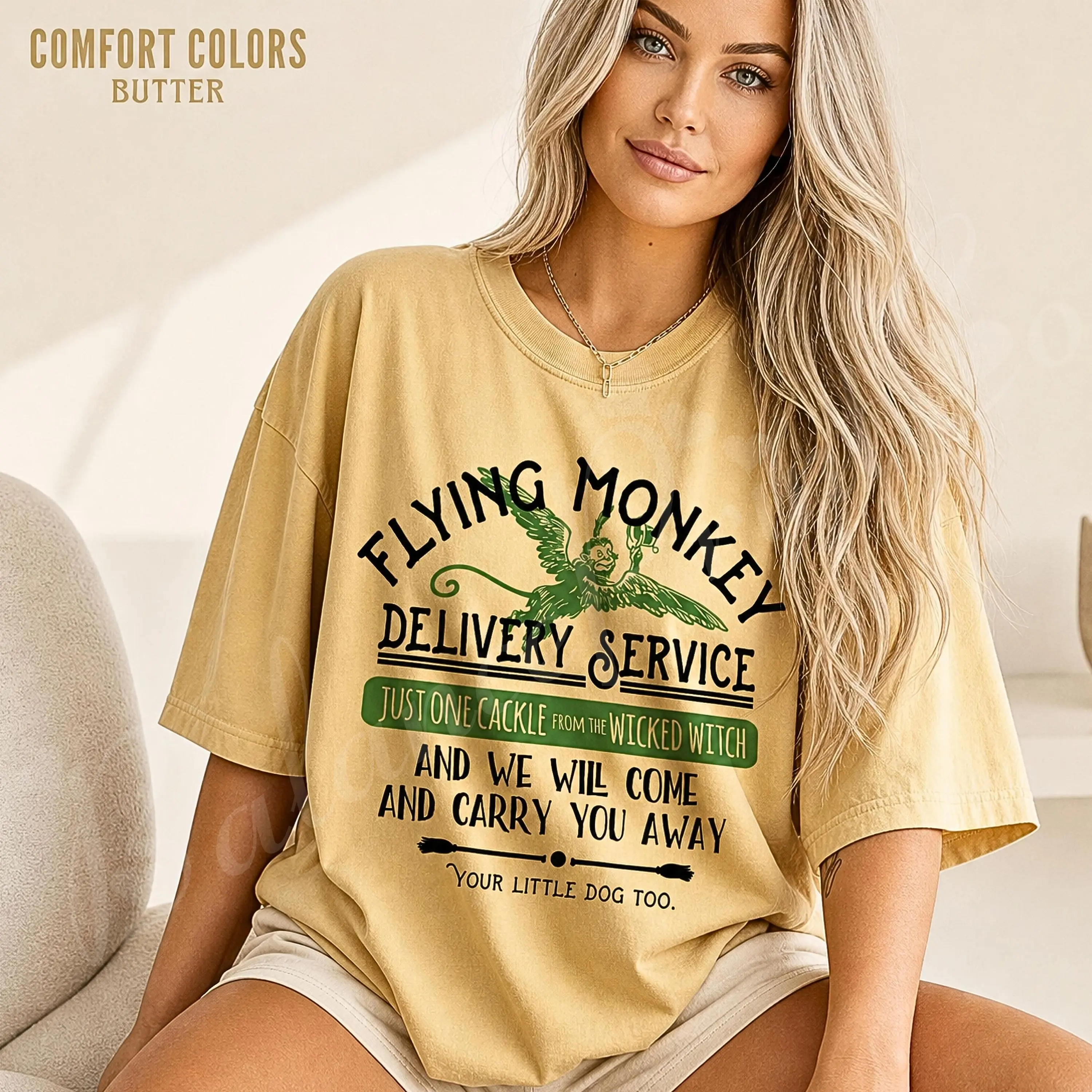 Flying Monkey Delivery Service Shirt Comfort Colors, Wicked Witch Wizard of Oz Inspired Halloween Graphic Tee, Vintage Spooky Women’s T Shirt