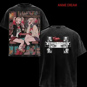 Himiko Toga My Hero Academia Anime Double Printed Vintage Washed Tee Unisex Oversize Anime Manga Washed Heavyweight Cotton T-shirt