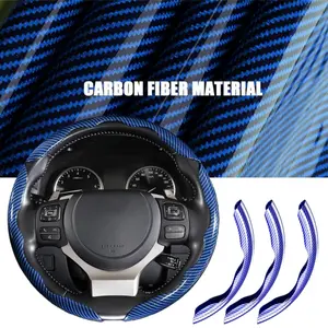 3pcs Car Carbon Fiber Anti-Skid Steering Wheel Booster Cover Blue, Non-Slip Segmented Protector Steering Wheel Covers Universal For Car Sedan SUV
