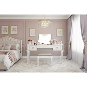 Elegant Makeup Vanity Set with Flip-Up Mirror