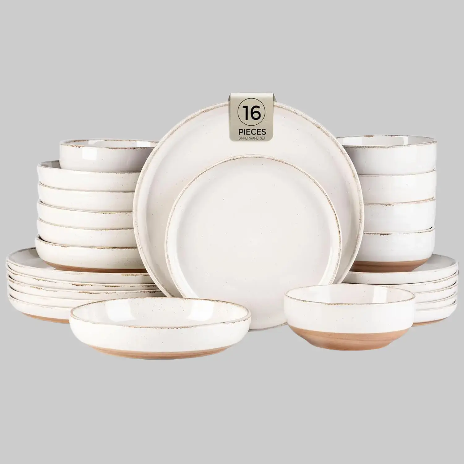Dinnerware Sets for 4, 16 Pieces Ceramic Plates and Bowls Set | Scratch Resistant Stoneware Dishes Set, Dishwasher & Microwave Safe, Light Beige