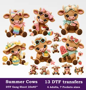 Summer Cows DTF Gang Sheet, 23x40 in. Cute Heat transfers