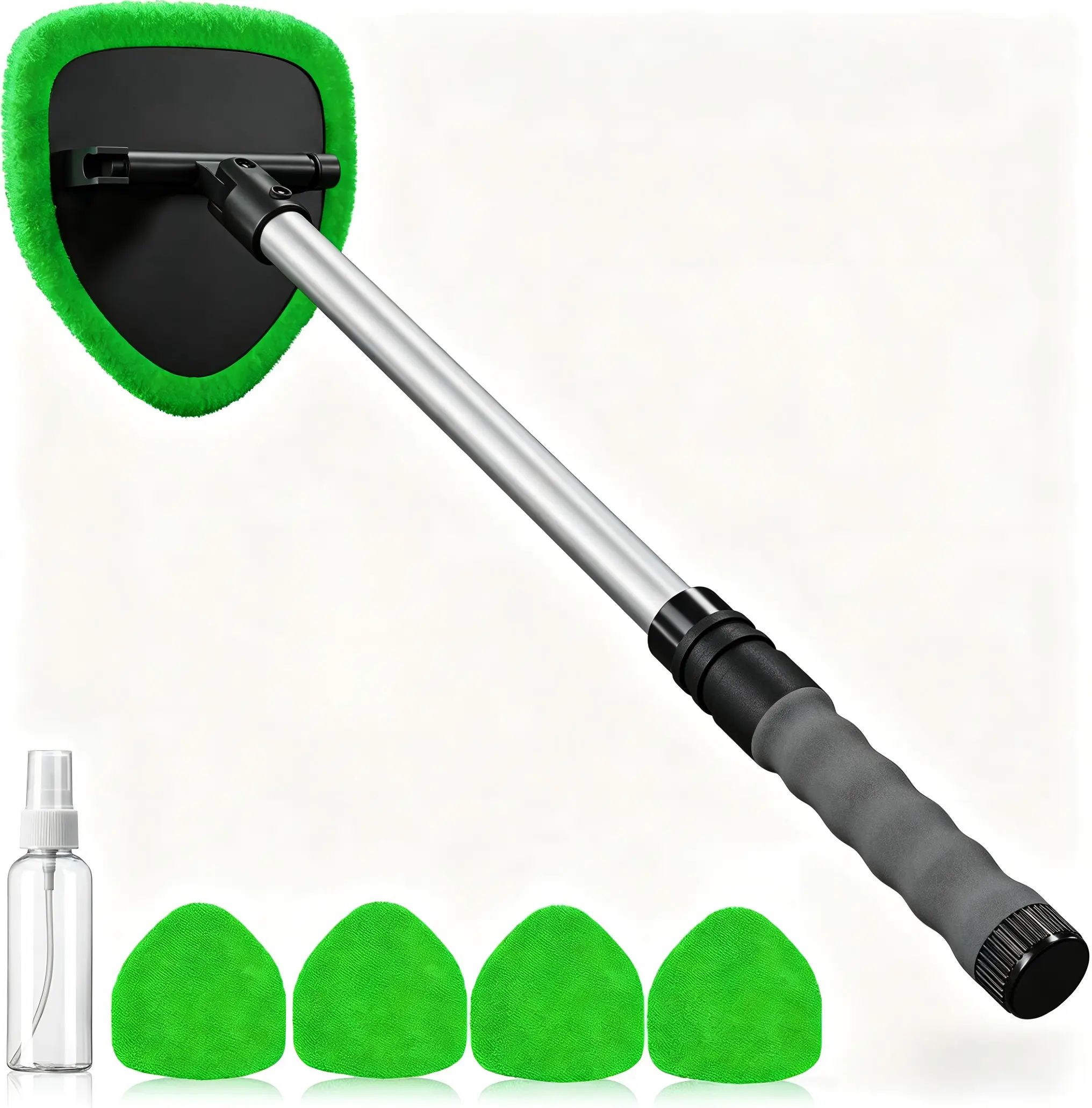Windshield Cleaning Tool with Extendable Handle, Microfiber Car Window Cleaner with Reusable Pads for Interior Glass  No More Streaks! Car Windshield Cleaner Tool, Microfiber Glass Cleaning Kit for Hard-to-Reach Spots