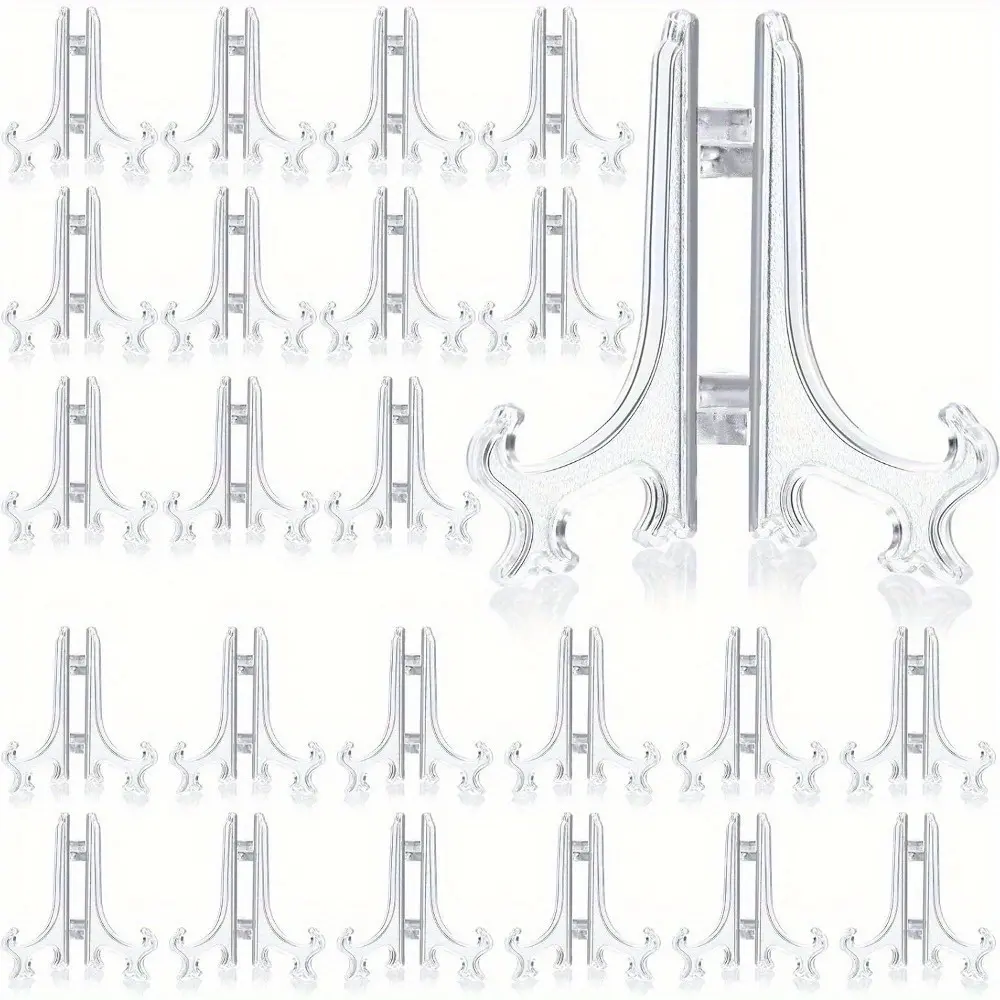 48 Pieces Mini Easel Stands Plastic Plate Stand Holder Display Picture Easel for Display Picture Frame Collectibles Desktop Weddings Party Home Decoration(3 Inch,Clear)
