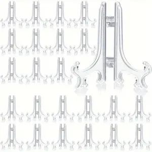 48 Pieces Mini Easel Stands Plastic Plate Stand Holder Display Picture Easel for Display Picture Frame Collectibles Desktop Weddings Party Home Decoration(3 Inch,Clear)
