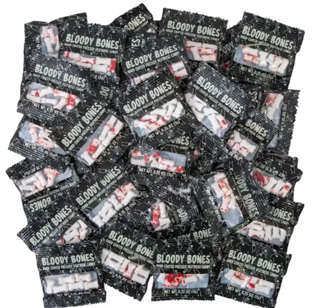 12.5 oz. Halloween Hard-Coated Bloody Bones Pressed Dextrose Candy Bags – 50 Pc.