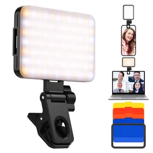 【K&F CONCEPT】 LED Video Light, Clip Fill Light with 4 Color Filter, 2000mAh Rechargeable Conference Light, CRI 95+, 3 Light Modes, Portable Fill Light for Cell Phone, Tablet, Laptop, TikTok Video. Selfie High Capacity Battery Brightness