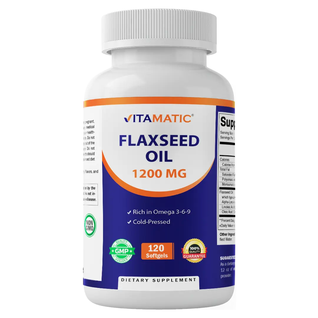 Vitamatic Flaxseed Oil 1200mg 120 from Cold Pressed Flax Seed - 675 mg of ALA Omega 3 Fatty Acids for Improving Heart Health
