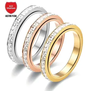 Unisex Titanium Stainless Steel Fidget Anxiety Ring Set - Metal Coating, Round, Cubic Zirconia, Dainty Spinner Band, Toe Rings, Retro Fashion Jewelry for Anxiety Relief, Anniversary Gift