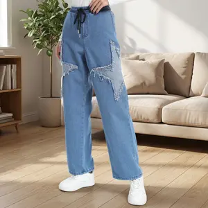 Cute Jeans for Women Teen Girls Star Y2k Pants Low Rise Loose Jeans Aesthetic Summer Clothing