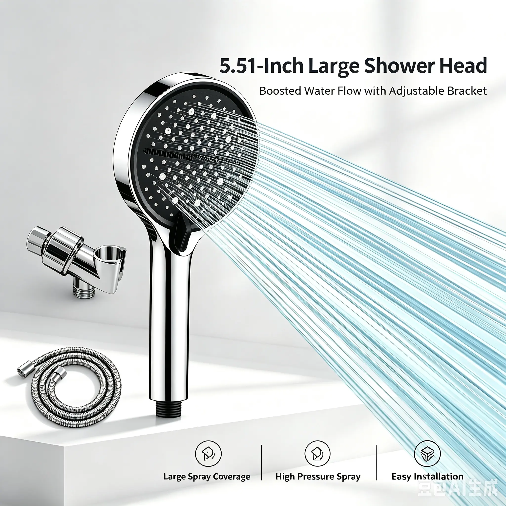 High-pressure showerhead, high water pressure handheld shower with 7 outlet modes and anti-clog nozzles for cleaning bathtubs, tiles, and pets