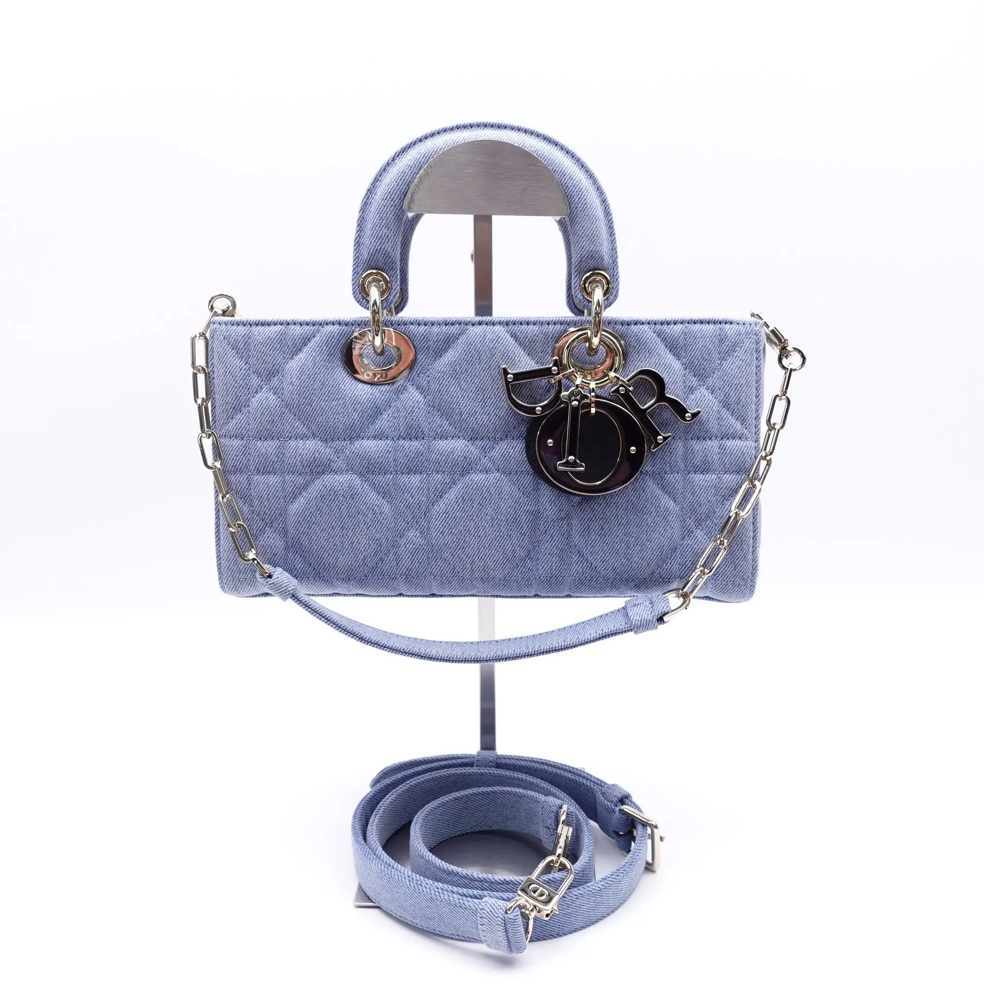 Pre-owned Dior denim Lady Dior Bag Light Blue Cannage Lady Shoulder Bag T10418463
