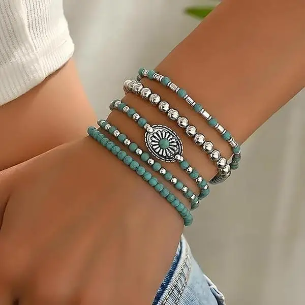  Western Turquoise Bracelet for Women Boho Jewelry Beaded Bracelet Stack Western Inspired Clothes Concho Country Concert Cowboy Chic Oufits