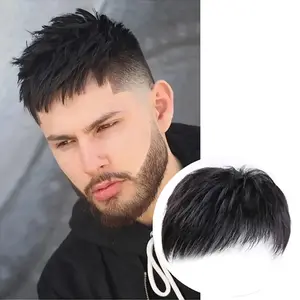 1pc Men'S Invisible Hair Topper, Curly Wave Style, High Temperature Fiber, Glueless, 100% Density, Straight Hair Replacement, Handsome Hairpiece for Thin Hair, Fashionable Hairpiece