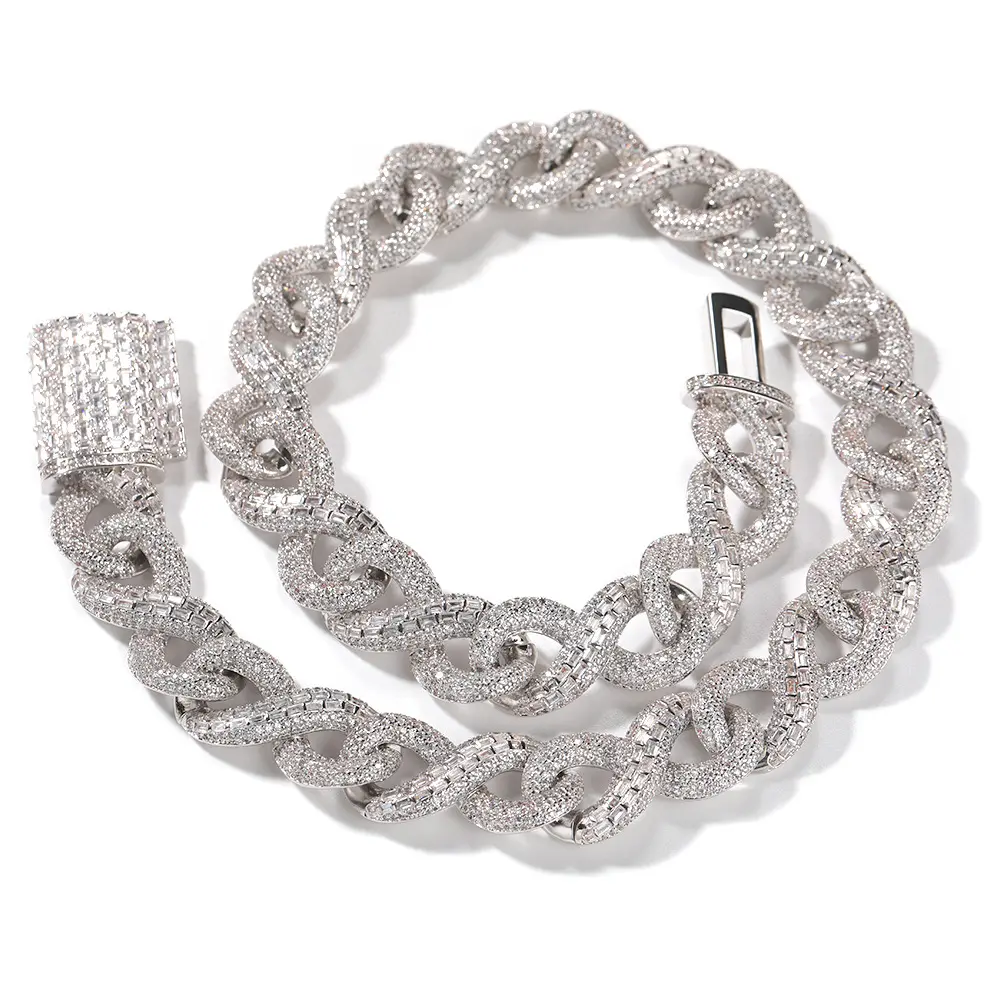 Male 16mm Chunky Iced Out Rhinestones Half-T-Square Infinite Chain & Link Hip-Hop Necklace, Silver-Tone Casual Costume Jewelry, Hip-Hop Chain Necklace, Infinity Link