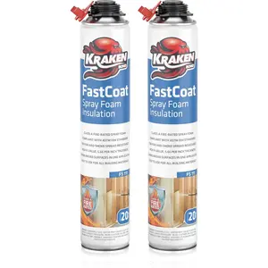 Fastcoat Fire Rated Spray Foam Insulation (2x27.1 oz.) (R-Value 11.32 / 2in) Closed Cell Expanding Foam - Heat and Acoustic Insulation, Gun & Cleaner Not Includes, 40 Board Ft, 2 Pack