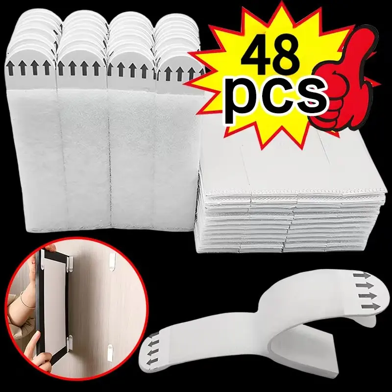 48 Heavy-Duty Adhesive Strips, Self Adhesive, No-Drill Damage-Free Hanging, Dual-Sided Tape, Suitable for Smooth Surfaces, Removable Strong Adhesion, Double Sided Tape, Adhesive Waterproof Tape