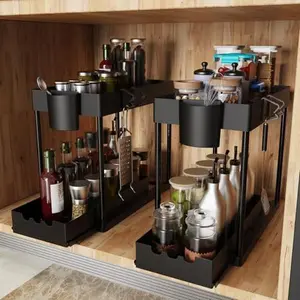 Pull Out Under Cabinet Shelf,Sliding Lower Drawer,Multi Use Side Hooks,Damp Proof Hard Plastic,Household Tidying,Kitchen Storage Zone,Bath Vanity Cabinet,Storage Pantry,Holiday Gift,Space Friendly,Effortless Cleaning,Reliable Structure,Brush Holder