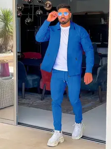 Men's Solid Color Collared Jacket & Drawstring Waist Pants Two-piece Set, Regular Fit Casual Long Sleeve Outerwear & Pants for Daily Wear, Men's Two-piece Outfits for All Seasons, Menswear Clothes