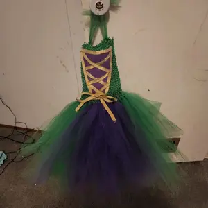 Hocus Pocus Costume - Green and Purple Tutu Dress with Yellow Accents and White Circular Logo