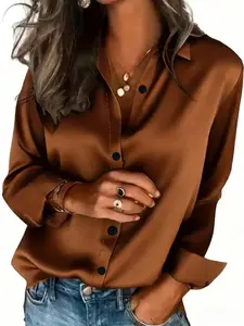 Women's Satin Shirt, Elegant Casual Style, Button Front and Collar Design, Ideal for Work and Leisure Wear