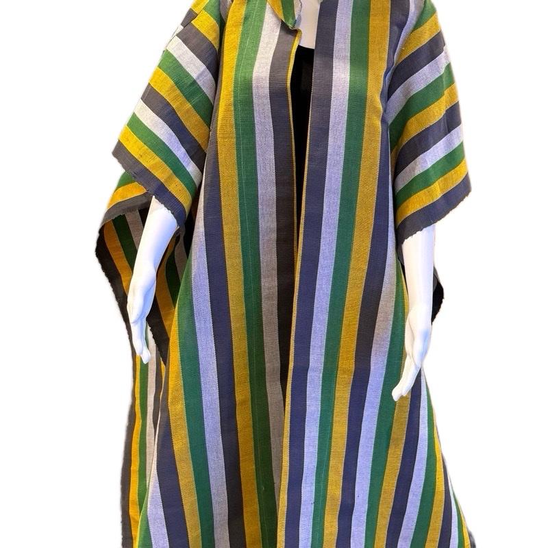 Asoke Kimono and Bubu Casual Women's Outfit with V-Neckline and Colorful Stripes - Womenswear