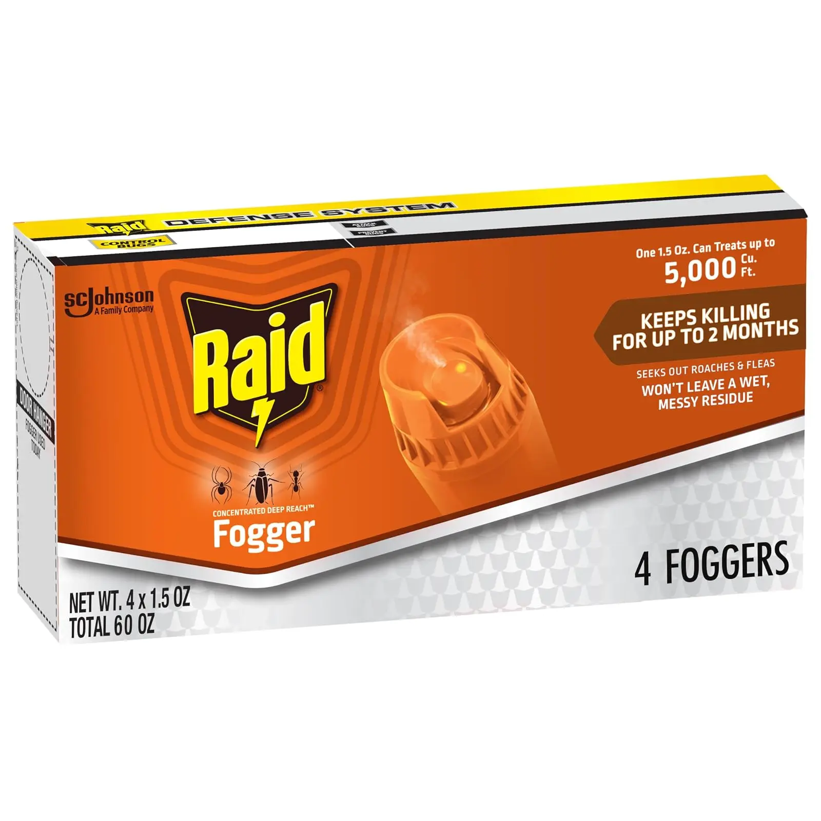 Raid Concentrated Deep Reach Pest Killer & Roach Foggers, For Roaches, Ants, Crickets, and Other Insects, Kills Roaches for 2 Months, 1.5oz, 4 Count
