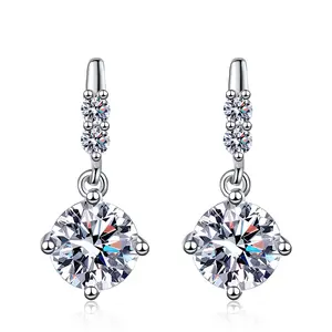 Dangle Moissanite Drop Earrings with Dual Accent Stones – 0.5 CARAT | 925 Sterling Silver